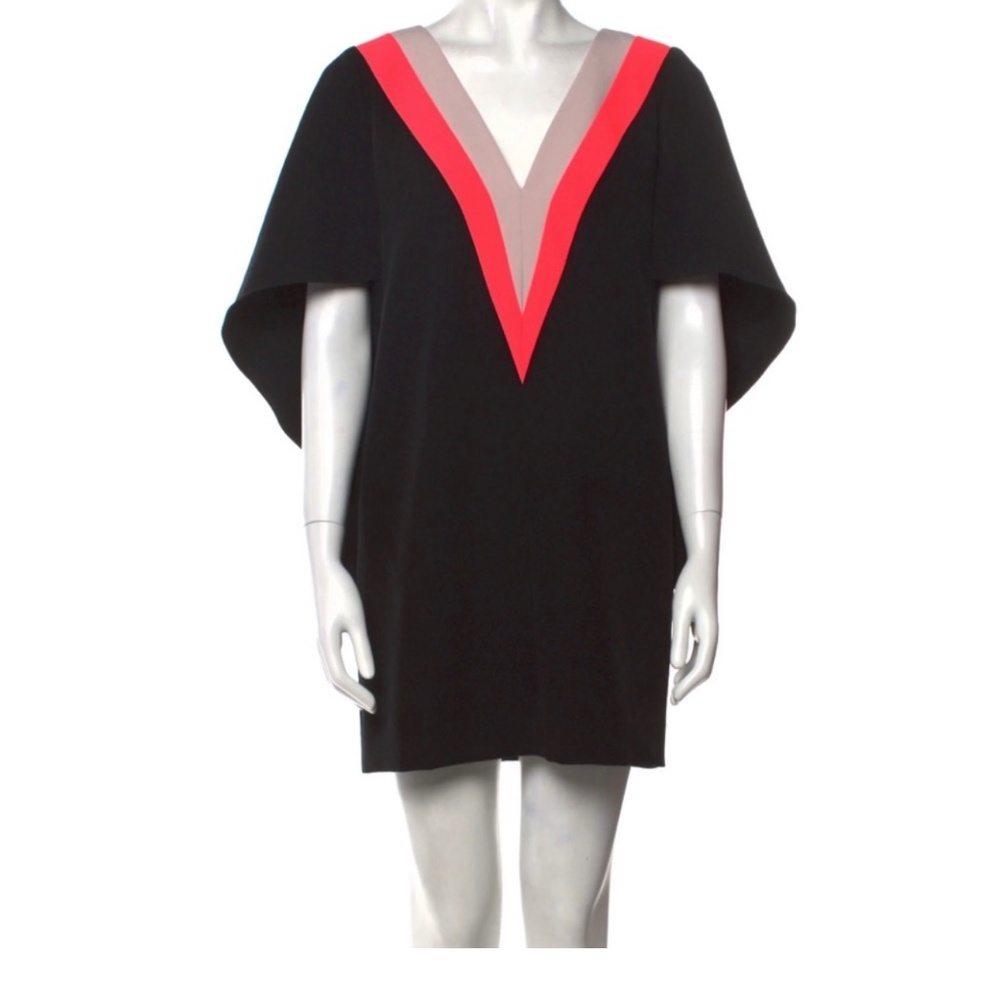 Milly Italian Black Dress with Pink and Gray V-Neck
